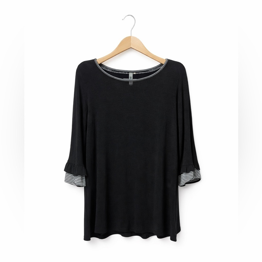 Emerald Black Tunic with Striped Accents – Women’s Size Large